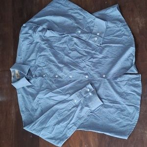 Haggar 17 1/2 36/37 fitted shirt 60%cotton plaid button up men's collared top